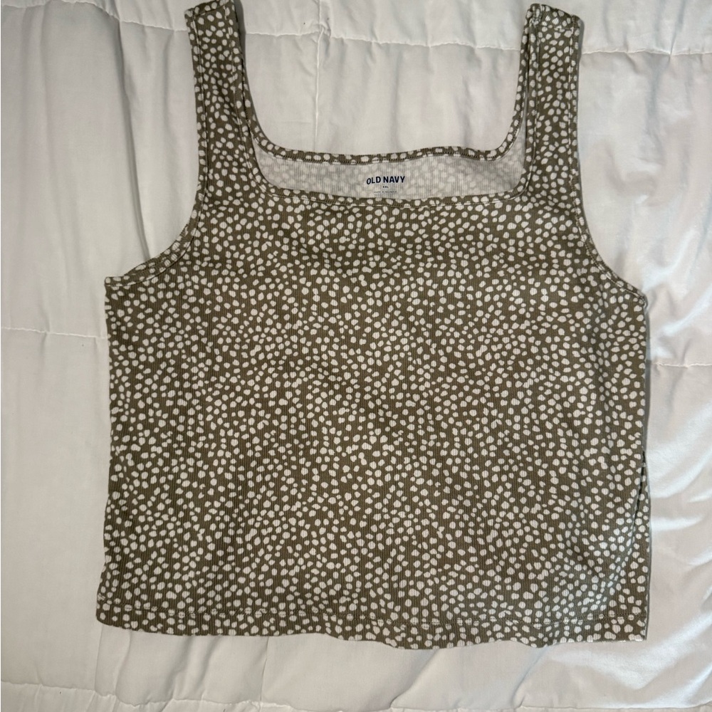 Old Navy Olive and White Dot Square Neck Tank